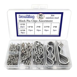 90 Pcs 6 Sizes Stainless Steel Hitch Pin Clip R Clips Retaining Pins Tractor ... - Picture 1 of 7