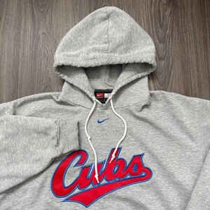Felpa con cappuccio vintage Nike Center Swoosh Chicago Cubs grigia uomo XL pullover felpa - Foto 1 di 12