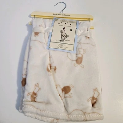 小熊维尼系列小猪米色迪士尼毛绒婴儿毯 30x40 全新带标签 — 第 1/3 张图片