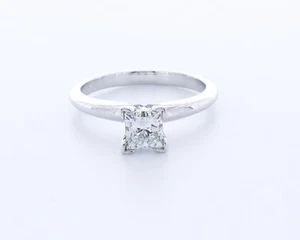 1.0 CT Natural Diamond I/VS2 Princess Cut 18K White Gold Classic Solitaire Ring - Picture 1 of 4