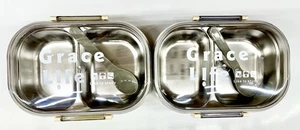 Bento Lunch Box, Stainless Steel, 3-Compartment, Leakproof, Comes With Spoon. - Picture 1 of 5