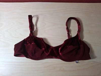 Vtg Huit 34C Stretchy Unlined Velvet Trim Red Underwire Bra - Image 1 of 4