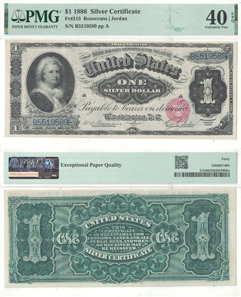 1886 $1 Silver Certificate Fr-215 PMG XF-40 EPQ - Image 1 of 3