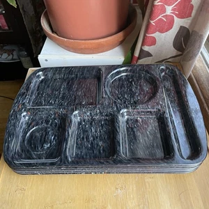 5 Vintage Prolon Ware Melamine School Cafeteria Lunch Tray Confetti 9953 Black - Picture 1 of 6