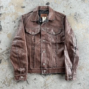 Gap 1969 Brown Trucker Leather Jacket Small Made In Italy Western - Picture 1 of 6