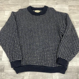VTG LL Bean Sweater Mens XL Blue White Birdseye Wool Made in Norway Fisherman - Picture 1 of 12