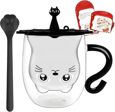 LEEKEY Double-Walled Glass Cat Design 280ml Heat-Resistant Cute - Image 1 of 3