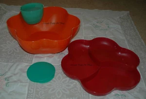 TUPPERWARE BRIGHT ORANGE GREEN PINK CHIP N DIP BOWL SET - Picture 1 of 1