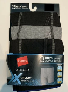 Hanes Boys 3-pk. Tagless Boxer Briefs Sizes: S, M, XL Black/Grey - Picture 1 of 2
