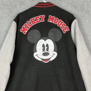 VINTAGE Disney Men's 2XL Gray Mickey Mouse Pockets Varsity Letterman Jacket - Picture 1 of 18