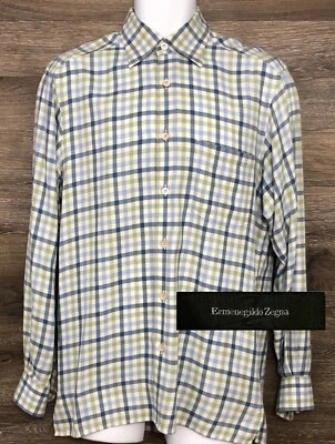 Ermenegildo Zegna Z Men's Cotton Cashmere Multi-Color Plaid Long Sleeve Shirt S - Image 1 of 4
