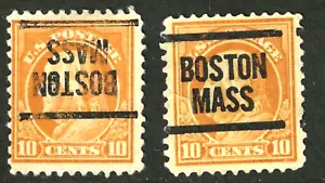 "INVERTED & REG BOSTON MASS" Washington Franklin Precancel 10 Cent US 13E65 - Picture 1 of 3