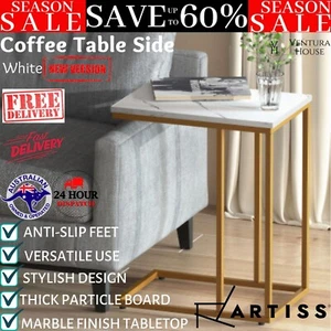 Marble Side Table C Shaped Couch Laptop Coffee Table Occasional Lounge Tables AU - Picture 1 of 12
