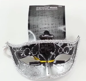 NWT NEW Carnival Mask Silver Black Masquerade Halloween Mardi Gras Plastic - Picture 1 of 4