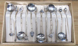 Juego de cucharas Demitasse de colección 950 esterlinas CON PALOS SWIZZEL MUY RAROS BONITO - Imagen 1 de 11