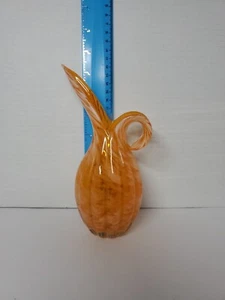 Vintage Lefton Art Spatter Glass Pitcher Blended Orange & White Swirl Pattern - Picture 1 of 7