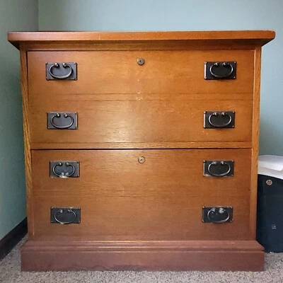 Hooker Lateral File Cabinet Oak Collection Low Two Locking Drawers - Image 1 of 4
