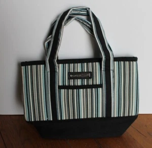 Longaberger  Striped  PURSE Tote Handbag Black Blue - Picture 1 of 3