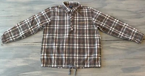VTG BLUE CAP X GAP Plaid Baja Popover Button Henley Drawstring Shirt L 5 6 Yrs - Picture 1 of 6