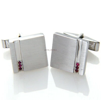 Heated Ruby Gemstone with 925 Sterling Silver Cufflink #2558 - Image 1 of 4