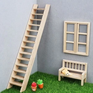 Casa de Muñecas Miniatura Escalera de Madera Escalera Recta Sin Barandilla Paso 1:12 Edificio - Imagen 1 de 7