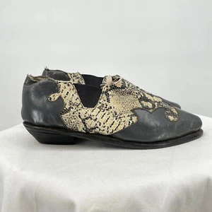 Women's Handmade Kid Leather and Python Slip-On Gray Black Cream Shoes 36.5/6 - Picture 1 of 6