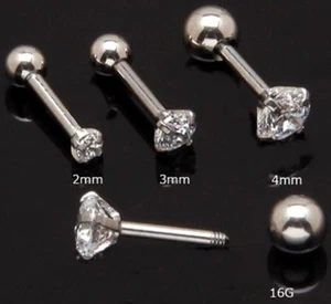 Cartilage/Tragus Ear Clear 3mm Gem 16 Gauge 1/4" Steel  - Picture 1 of 3