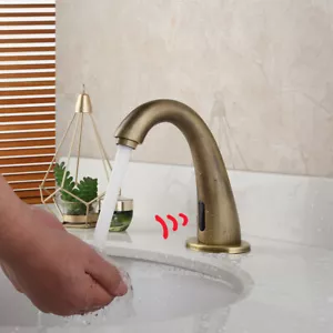 Antique Brass Bathroom Faucet Automatic Sensor Touchless Brass Vanity Mixer Taps - Picture 1 of 12