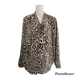 Chico's Bow Blouse Animal Print NWT $99 Size 1 ( 8 10 ) - Picture 1 of 8