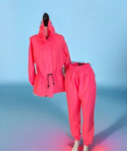 Vintage 90s Neon Pink American High Rap Hip Hop Costume Tracksuit Pants Jacket M - Picture 1 of 14