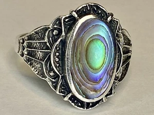 Anello vintage in argento sterling Paua Shall Abalone dettagliato a mano misura 9 - Foto 1 di 18