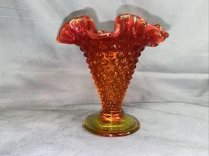 Fenton Amberina Schuhnagel Glas Knospenvase Schopf Rüschenspitze 3 3/4" Vintage nicht mehr produziert - Bild 1 von 3