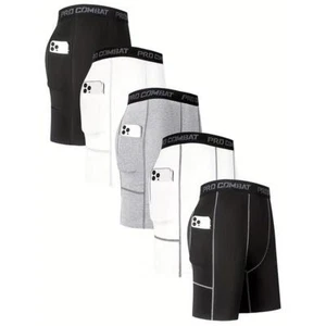 Men’s Compression Shorts with Pocket Quick Dry, Breathable, Stretchy for Gym Run - Picture 1 of 9