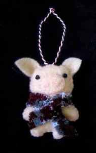 Handmade Felt Wool Christmas Ornament Little Pig Wearing Scarf 2.75" - Picture 1 of 5