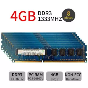 Hynix 32GB 8x 4GB PC3-10600U DDR3 1333MHz 240pin Desktop PC Memory DIMM RAM UH - Picture 1 of 8