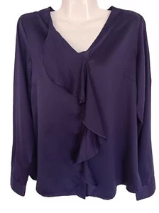 COLDWATER CREEK Womens Royal Purple Long Sleeve Ruffle V-Neck Blouse, NWT, Small - Picture 1 of 6