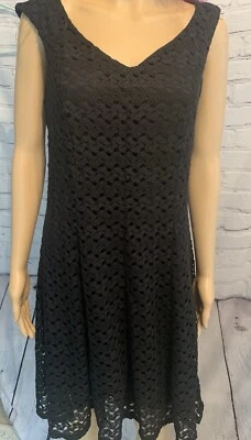 VESTIDO SIN MANGAS ANOTACIONES PARA MUJER Grande Nuevo Efecto Encaje Patinador Ajuste Acampanado Forrado Foto 1 de 4