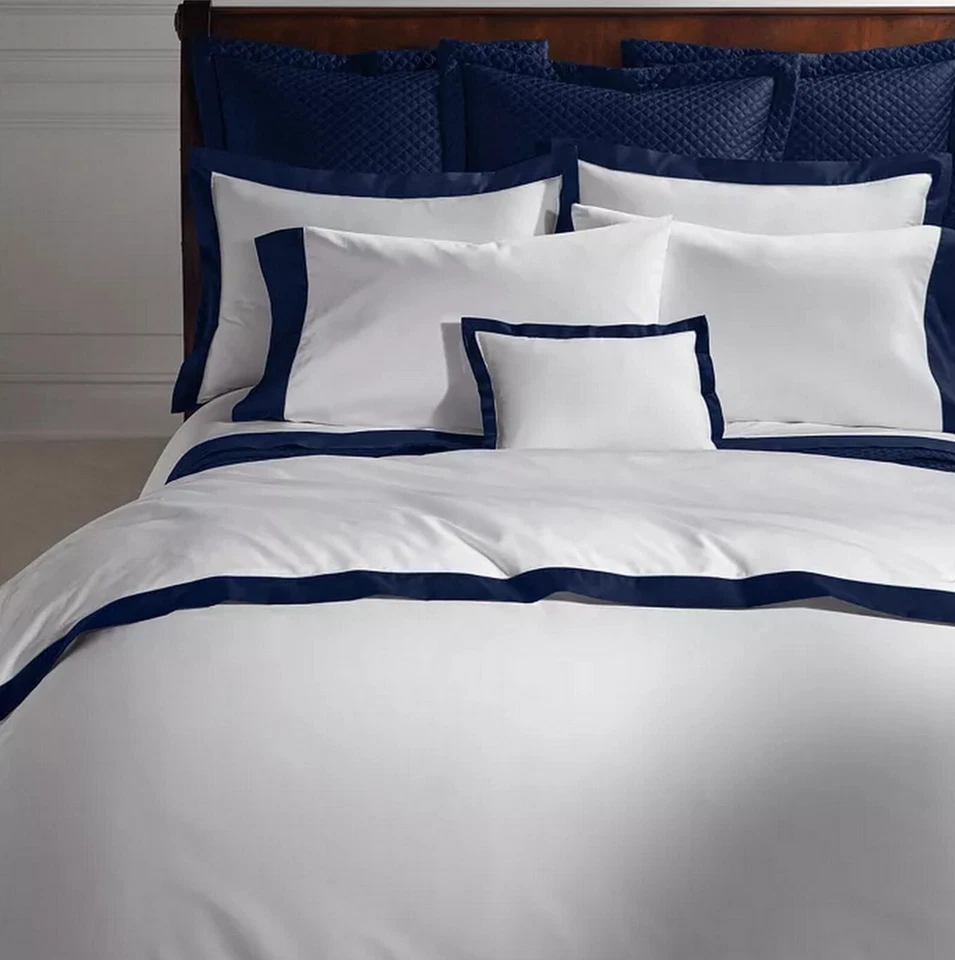 Ralph Lauren Organic Sateen Border Full / Queen Duvet Cover Polo Navy