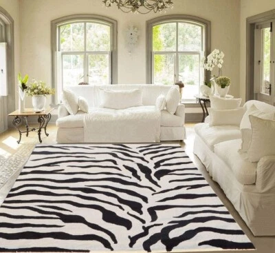 Zebra Printed Hand Tufted Area Rug In Supreme Quality Wool - Image 1 of 4