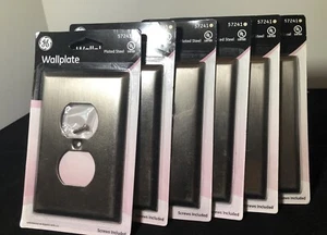 Sechs GE Elektro Wandplatten Steckdosenabdeckung 57241 Stahl vergoldet Chrom gebürstet - Bild 1 von 3