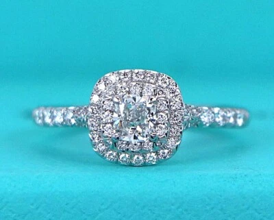 Tiffany Co Platinum Soleste Cushion Diamond 0.32 F VS2 Halo Engagement Ring 5.5 Foto 1 de 4