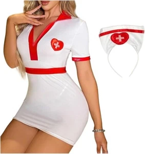 Womens Sexy Naughty Nurse Uniform Costume Lingerie White Fancy Dress One Size - Picture 1 of 2