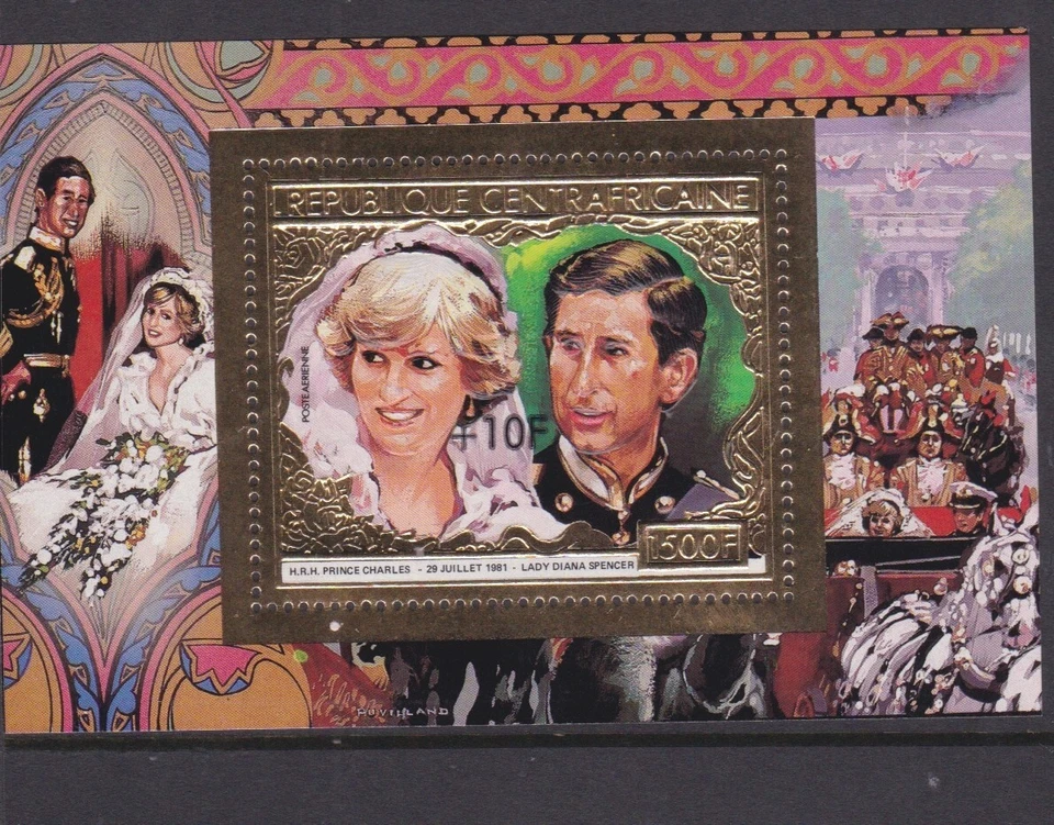 Hoja de estampillas de la boda real de Carlos Diana 1981 MNH Perf oro centroafricano URCH Foto 1 de 1