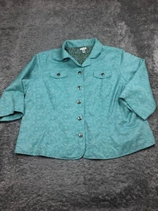 Bechamel Button Up Jacket Woman Size 3X Blue Cotton Blend 3/4 Sleeve - Picture 1 of 11