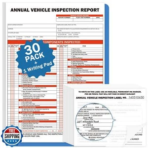 Paquete de 30 formularios y etiquetas anuales de inspección de vehículos PUNCHMAN DOT, paquete de 30 3 capas Ann - Imagen 1 de 5