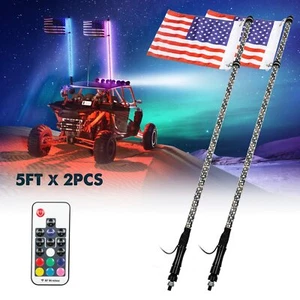 5FT rgb LED de luces de látigo de espiral Antena Chase remoto con bandera - Picture 1 of 10