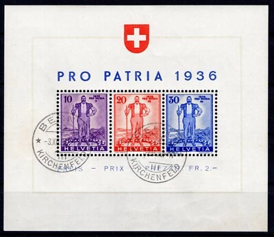 swiss Switzerland 1936 Mi# BL2 PRO PATRIA CTO Sheet .High catalog value - Image 1 of 2