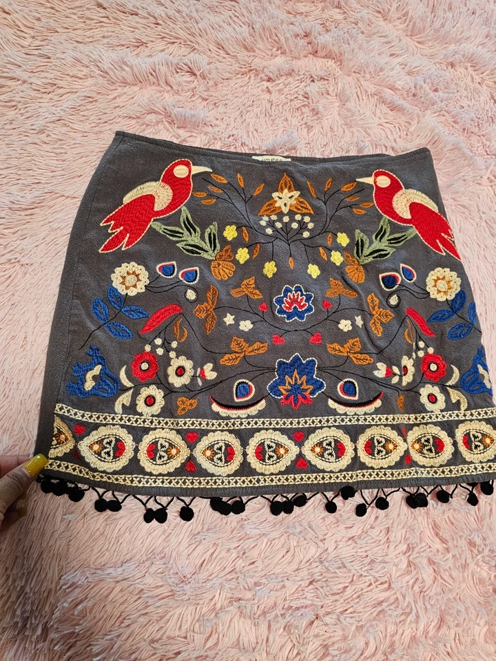 Minifalda Umgee By ANTROPOLOGIE Algodón Bordado Floral Línea A Talla M Foto 1 de 4