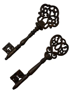 Llaves Gigantes Colgantes de Pared Decoración 12" Esqueleto Decorativo Hierro Marrón De Colección Juego de 2 - Imagen 1 de 6