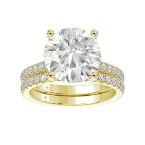 5.56 cttw Lab Grown Diamond Halo Bridal Wedding Set Ring Band 14k Yellow Gold - Picture 1 of 5